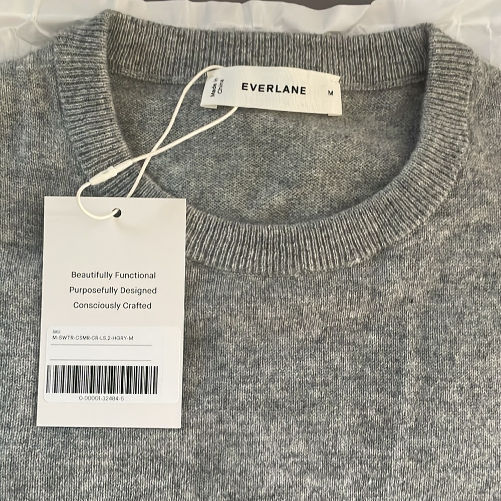 NWT EVERLANE MENS CREWNECK 100% CASHMERE SWEATER LIGHT HEATHER GREY SZ M